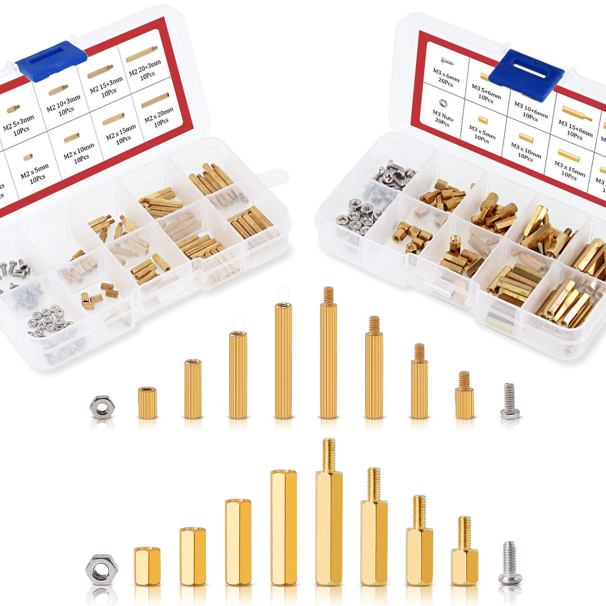 Hilitchi 240 M2 M3 Brass Male Female Spacer Standoff Screw Nuts Assortment Kit