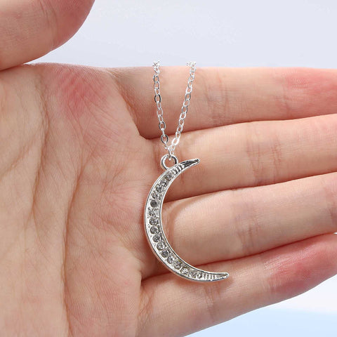 Yheakne Boho Rhinestone Moon Necklace Choker Silver CZ Crescent Pendant Necklace Chain Minimalist Necklace Festival Jewelry for Women and Teen Girls (Silver)