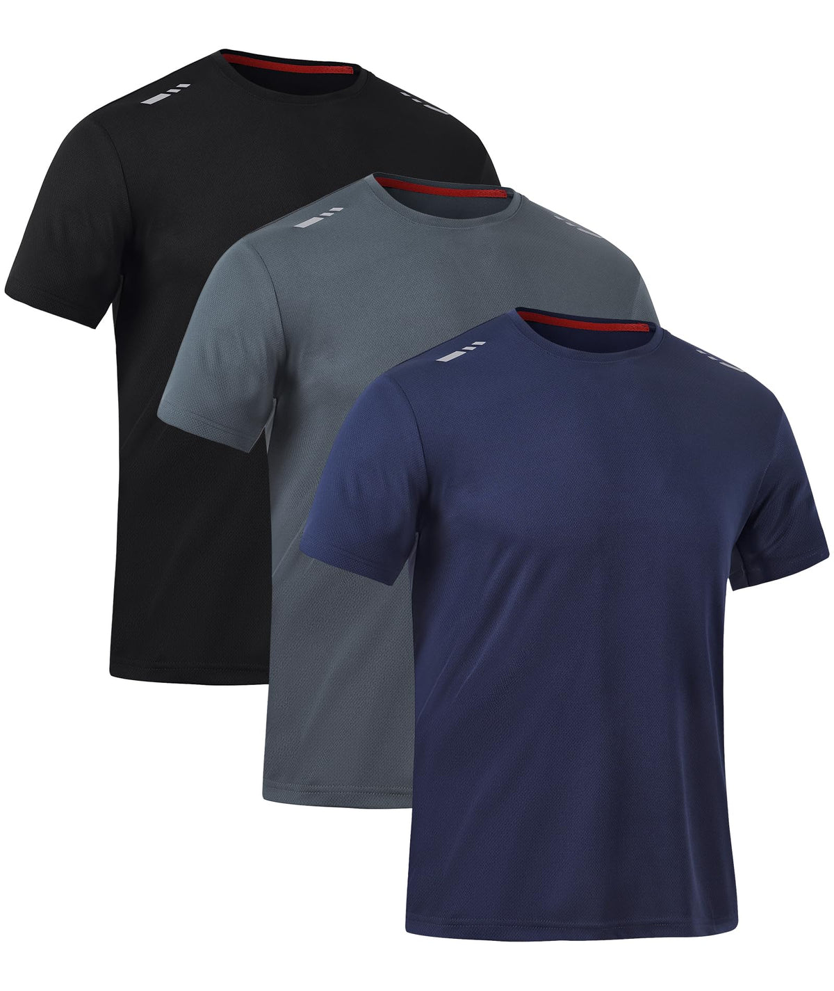 Zoofly Mens Tshirt 3 Pack Gym Workout T Shirts Quick Dry Sports T-Shirt Crew Neck Short Sleeve Athletic T Shirt, Black/Grey/Navy XL