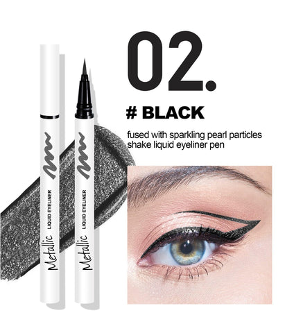MAEPEOR Glitter Liquid Eyeliner 6 Colors Metallic Satin Finish Shimmer Liquid Eyeliner Waterproof & Smudgeproof Sparkling Makeup Eyeliner for Daily Wear (02 Black)
