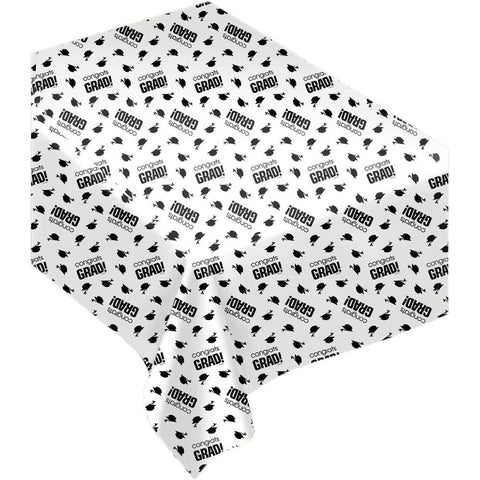 Amscan Flying Colors Graduation Party School Table Covers, White, 54" x 84"