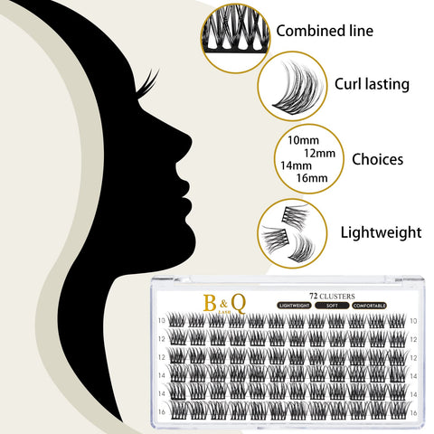 Lash Clusters B11 D Curl 12mm DIY Eyelash Extensions 72 Clusters Lashes B&Q LASH Eyelash Clusters Eyelash Extensions Volume Wispy Individual Lash Clusters at Home Lash Extensions (B11,D-12mm)