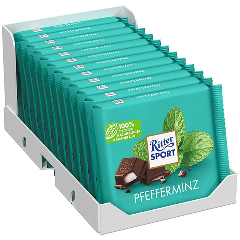 Ritter Sport Dark Chocolate with Peppermint 100g (Pack of 12)