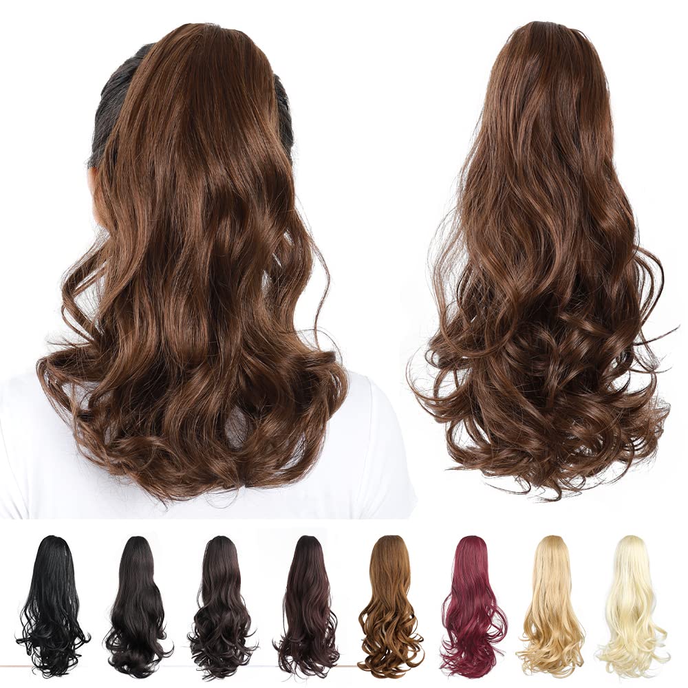 HSPJHTM Ponytail Extensions,16" Brown Hair Extension Ponytails Claw clip Pony Tail for Women Synthetic Wavy Halloween Fluffy Hairpiece for Daily Use