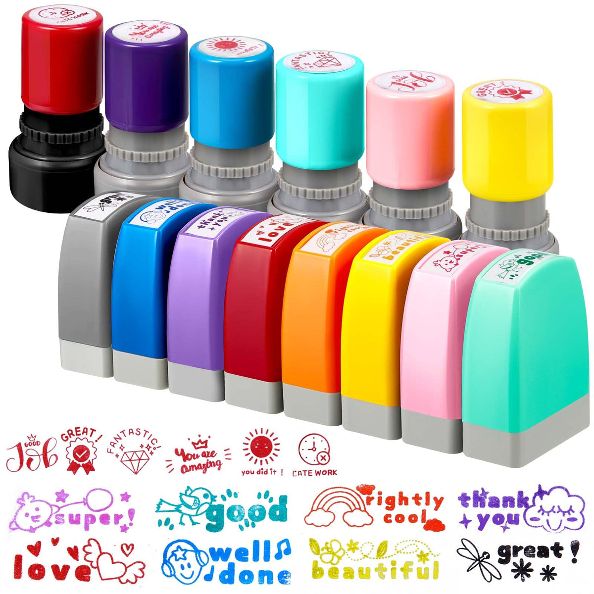 Henoyso 14 Pcs Teacher Stamps Set Self Inking Stamps Cute Grading Stamps Signature Stamp Teacher Christmas Gifts Stamps with Encouraging Comments(Inspiration Style)