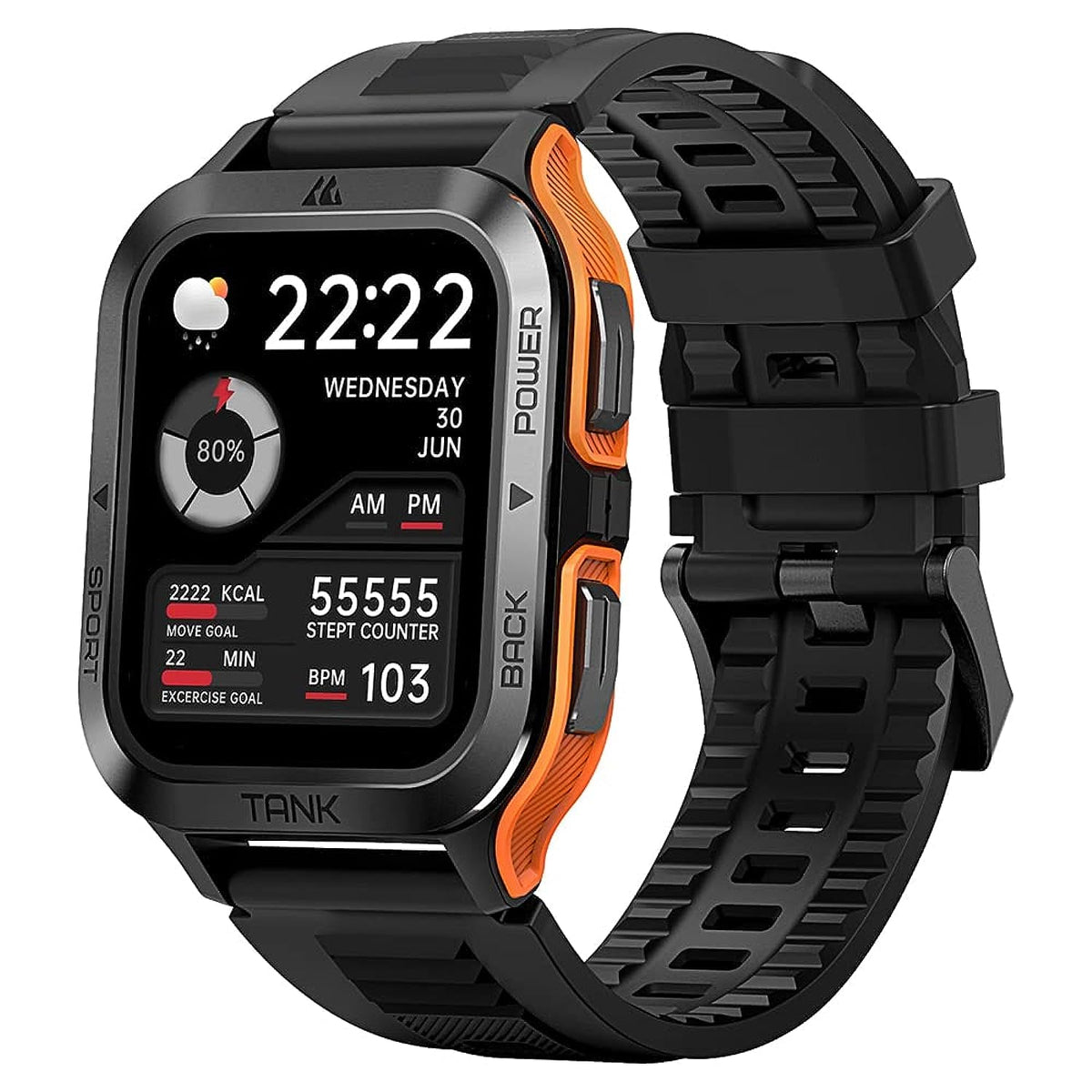 Kospet Tank M2 - Bluetooth Call (Answer/Make Call) Smart Watches for Men 5ATM US Military Certified with 70 Sport Modes 1.85â€ for Android iOS iPhones with Heart Rate Blood Pressure - Black/Orange