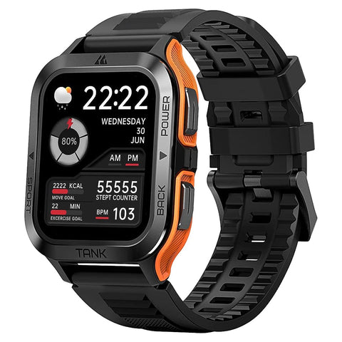 Kospet Tank M2 - Bluetooth Call (Answer/Make Call) Smart Watches for Men 5ATM US Military Certified with 70 Sport Modes 1.85â€ for Android iOS iPhones with Heart Rate Blood Pressure - Black/Orange