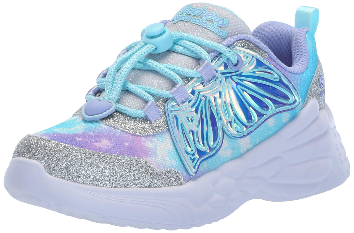 Skechers Girls Dream Racer Sneaker, Silver/Lavender, 1.5 Little Kid