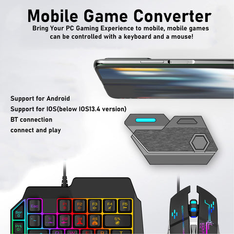 Gaming Keyboard Mouse Converter One Handed Keyboard Set Transformer Mobile Games Convertor for Keypad, One Handed Gaming Keyboard and Mouse (Mix SE Automatic Pressure Gun Set)