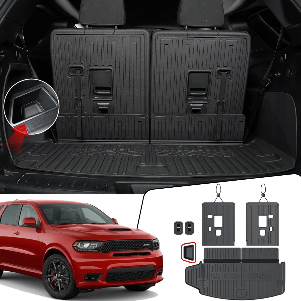 JOULARISE Cargo Mat Backrest Mats for 2016-2024 Dodge Durango 6/7 Seats Accessories, All Weather TPE Protectors Cargo Liner Trunk Mat Seat Back Covers Behind 3rd Row(Cargo Mat and 3rd Backrest Mats)