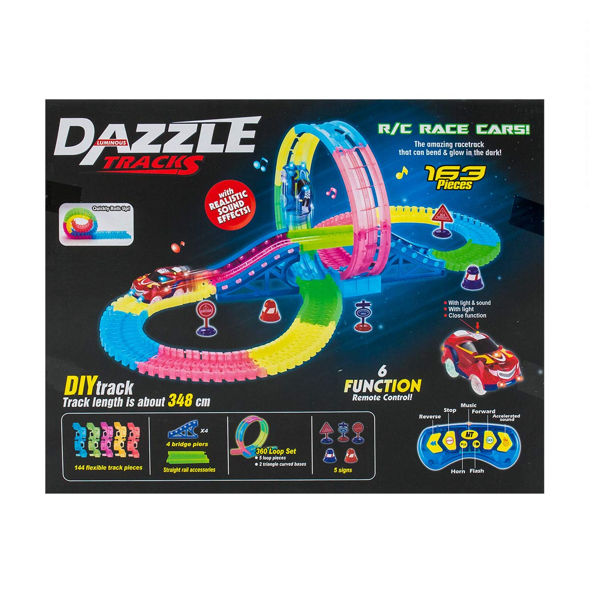 VIPER Track Set Glow in the Dark Racetrack for Kids RCR RC Racer Set, Multi-Coloured Construction Toy For Boys or Girls (326pcs)