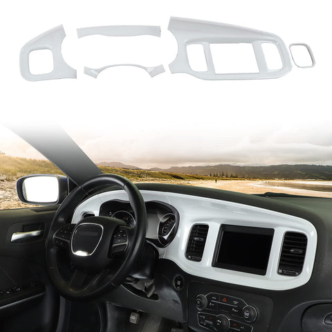 JWWY for Charger Center Consoles Dash Board Dashboard Instrument Gauge Cluster Dash Fascia Trim Panel Garnish Bezel for 2015-2024+ Dodge Charger Interior Accessories, ABS White 5pcs