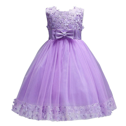 Discoball Girls Princess Dress,Tulle Bow Lace Embroidery Flower Girl Dress,Birthday Party Wedding Bridesmaid First Communion Girls' Dresses for 1-10 Years Purple