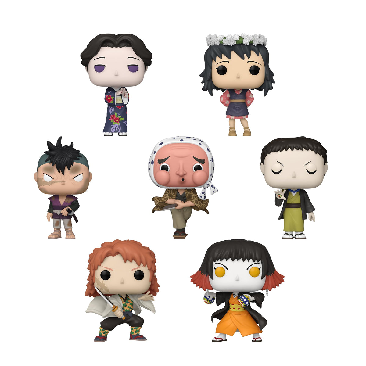Funko Pop! Demon Slayer Set of 7 - Genya, Tamayo, Yahaba, Sabito (No Mask), Makomo (Flower Headdress), Hotaru Haganezuka(No Hat) and Susamaru