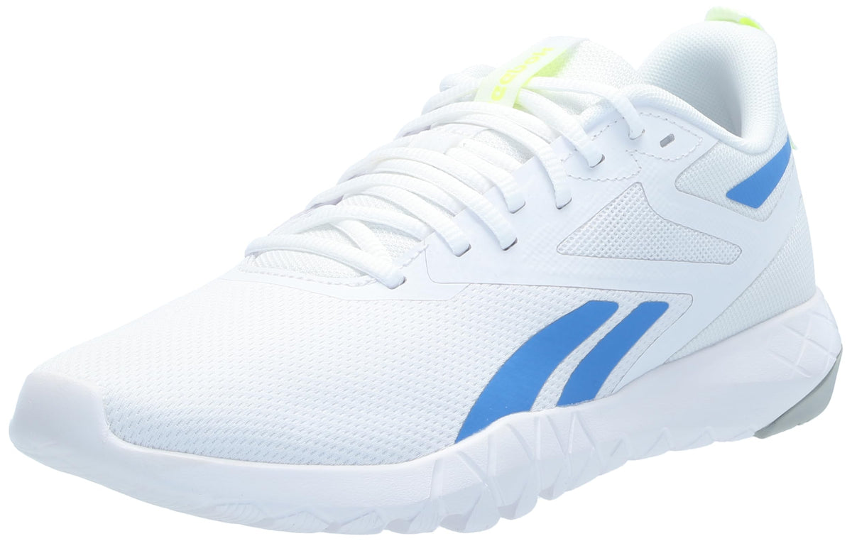 Reebok Men's Flexagon Force 4 Sneaker, Footwear White/Kinetic Blue/Digital Lime, 10.5