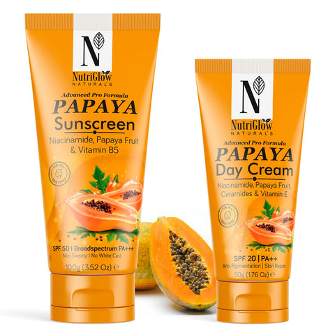 Nutriglow Natural's Papaya Sunscreen SPF 50 (100Gm) & Papaya Day Cream (50Gm) for Radiant Glow