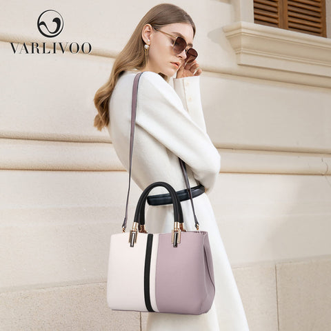 VARLIVOO Elegant Women Handbag Top-Handle Bags Ladies Shoulder Bag Crossbody Bag Work Travel Shopping PU Leather Purple