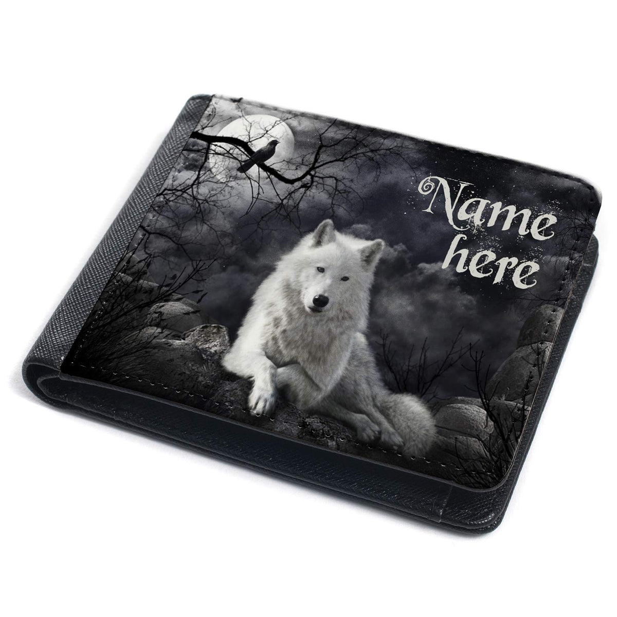 KRAFTYGIFTS Wolf Wallet Mens Bi-Fold Coin Card Holder Wolves Personalised (ST732)
