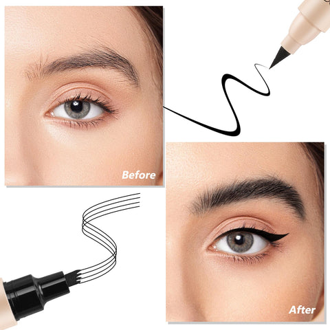 Boobeen Waterproof Eyebrow Pencil, 2 in 1 Dual-ended Liquid Eyeliner and Microblading Eyebrow Pen with a Micro-fork Tip Applicator, Creates Natural-Looking Brows&Smoothly Eye Liner