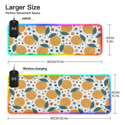 Fruit Leaves Wireless Charging Mouse Pad for Mobile Phone Extra Large Gaming Mousepad with 13 Lighting Modes Extended Desk Mat for Gaming MacBook PC Laptop Desk Home Office