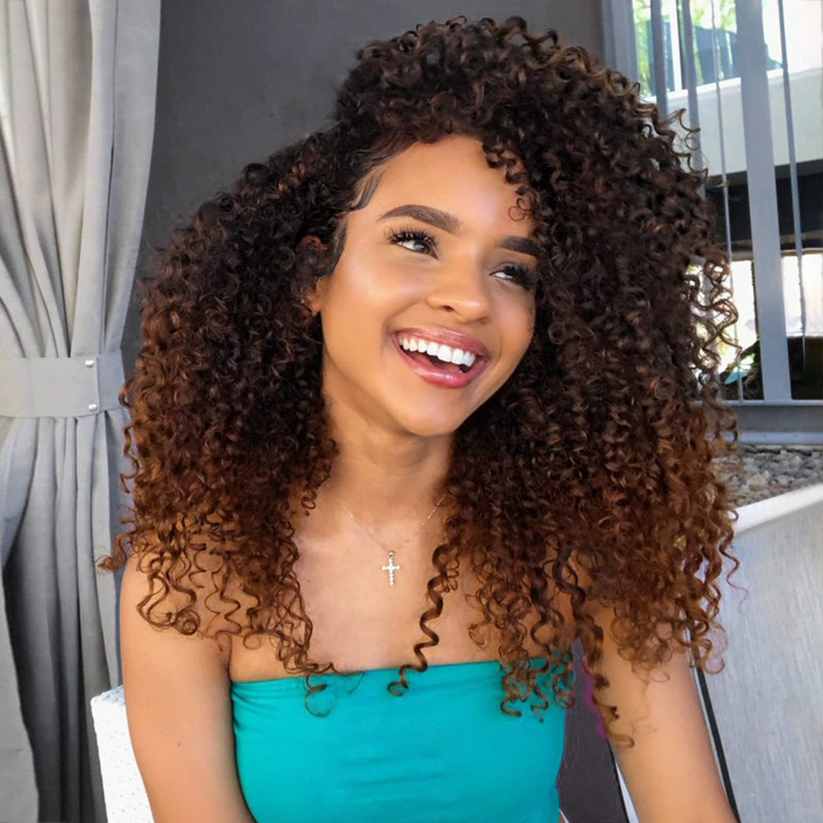 HANNE Afro Kinky Curly Yanky Twist Crochet Hair Bundles for Black Women and Men Ombre Brown Jerry Curl Curly Hair Bundles 3X Crochet Hair Synthetic Curly Hair Extensions (T1B/30)