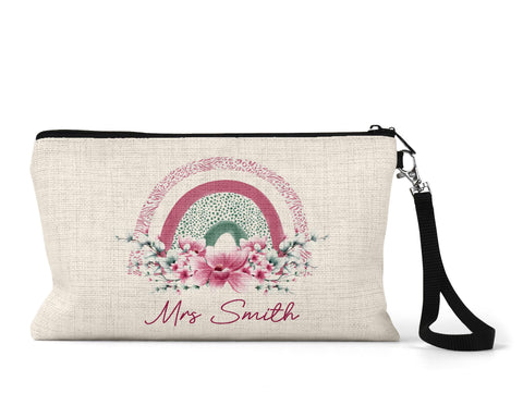 UNIQUEPGIFTS Teacher Gifts for Women, Linen Pencil Case, Rainbow Gifts, End of School Leaving Gift, Thank You Teacher, Teaching Assistant, Nursery Gift (Personalised Case 1)