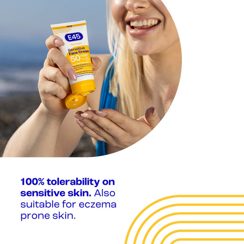 E45 SPF50+ Sensitive Sun Cream for Face with Hyaluronic Acid - UVA and UVB Protection - Fragrance-Free and Dermatologically Tested Sunscreen - Suitable For Dry, Sensitive and Eczema Prone Skin (50ml)
