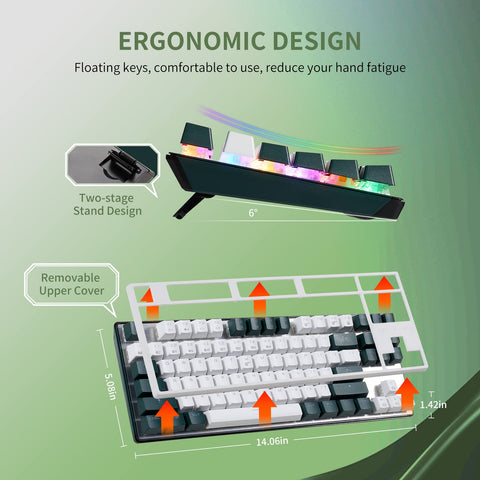 Hexgears GK13 Mechanical Keyboard, 87 Keys TKL Wired Keyboard, RGB Mixed Backlit Gaming Keyboard, Anti-ghosting Compact Computer Keyboard, Kailh Box White Switches Hot Swap