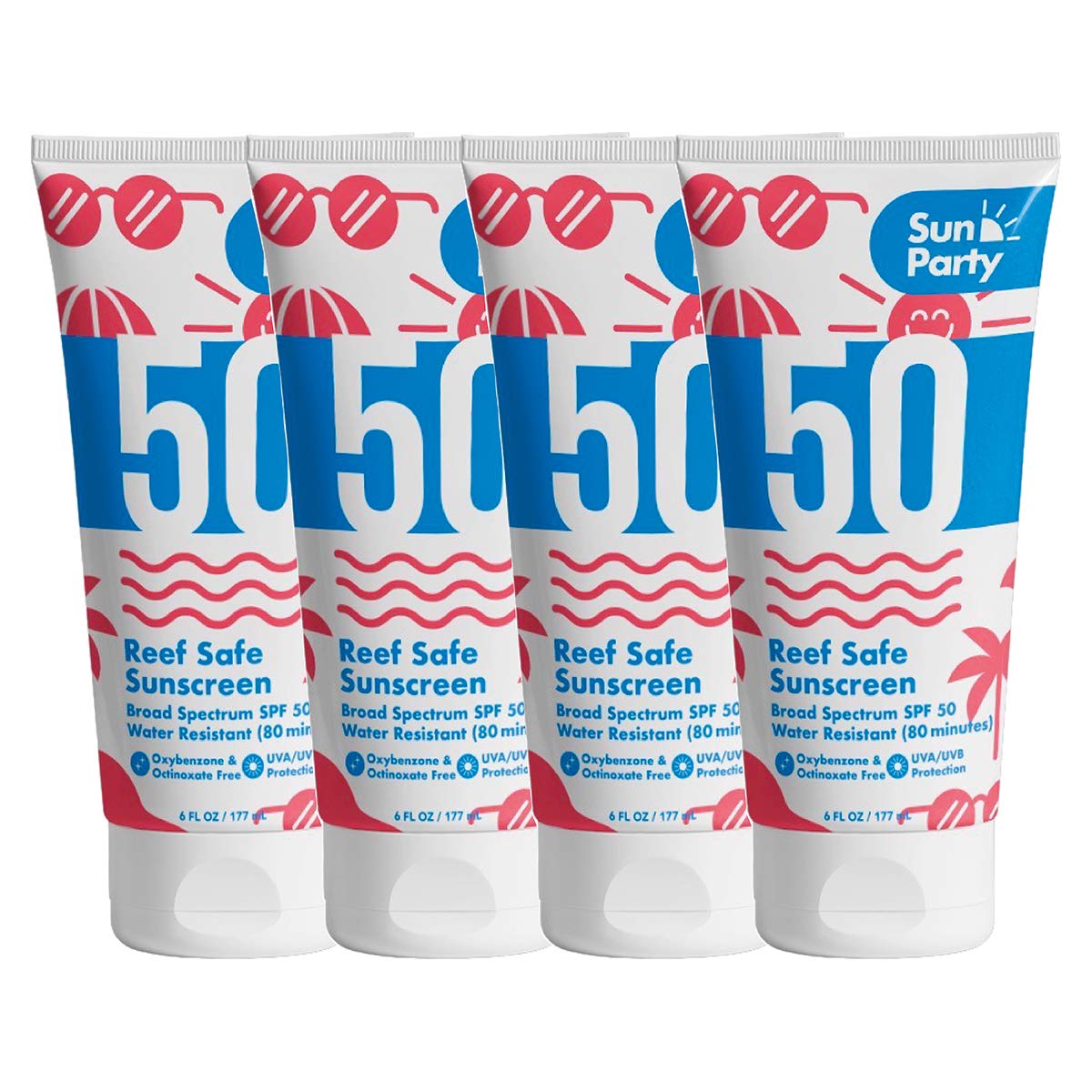 Sun Party Reef Safe Sunscreen SPF 50 6 oz Tube - 4 PACK
