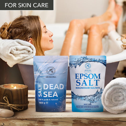 Bath Salts Set 2?1000g - Epsom Salt - Dead Sea Salt - 100% Pure and Natural - Concentrated Magnesium Sulphate - Soothing & Relieves Fatigue - Body Care - Beauty - Bathing - Wellness - Relax