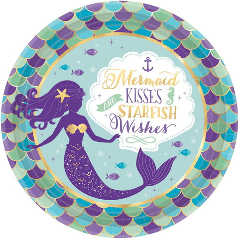 Amscan 551975 Metallic Round Plates | Mermaid Wishes Collection | 8 pcs | Birthday
