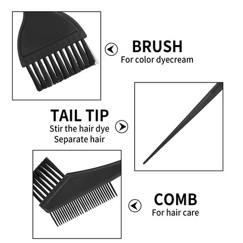VARHHUXHA 4 Pcs Hair Coloring Brushes, Hair Dye Brush and Mixing Bowl Set, Double-sided Hair Dying Brushes Tint Comb Set for DIY Salon Hair Coloring Dying Brushes, with Hair Dying Mixing Bowl - Black