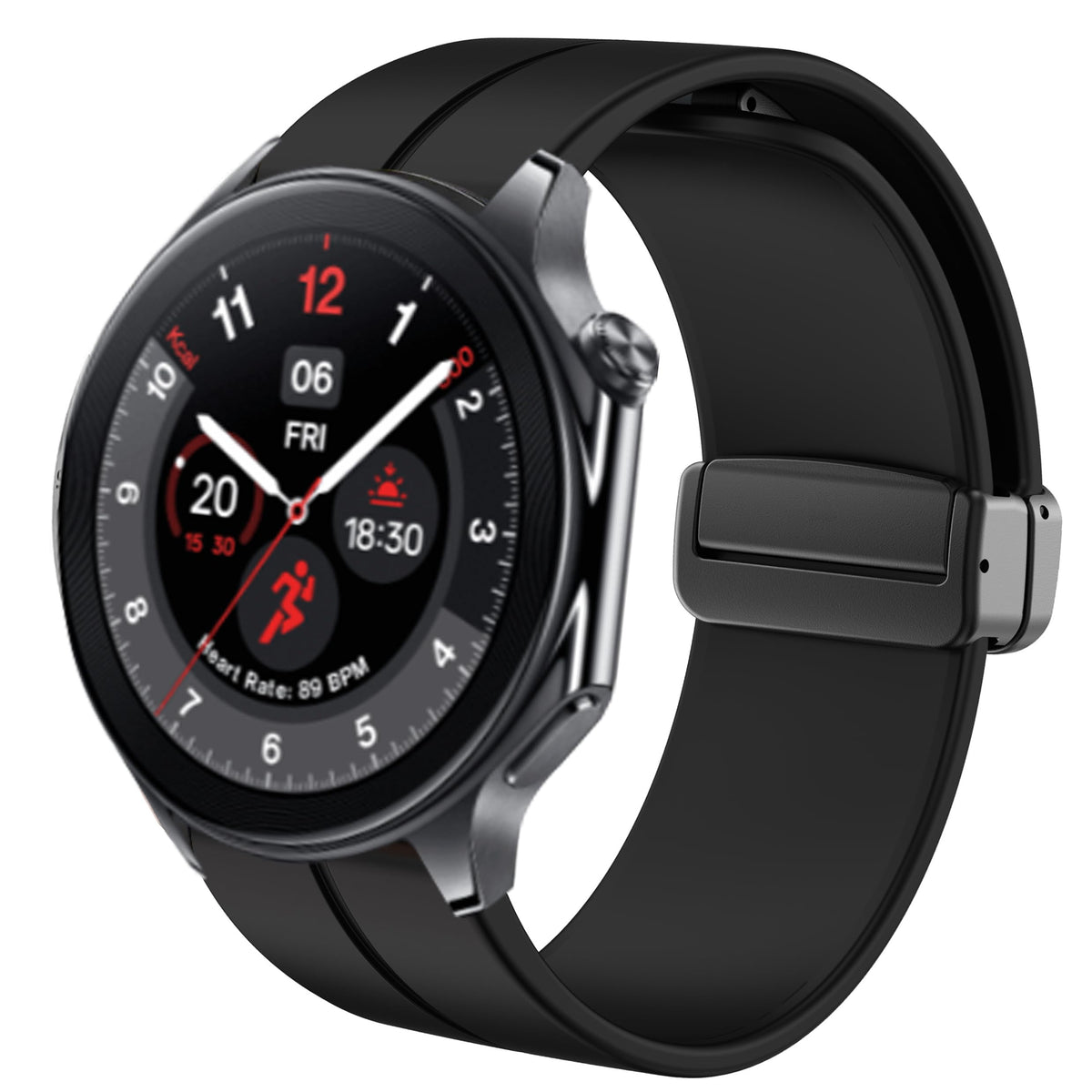 Blueshaweu Compatible for OnePlus Watch 2 Bands, Soft Silicone Magnetic Buckle Sport Wristband Replacement Straps Compatible for OnePlus Watch 2 46mm / 1 Smart Watch (Black)
