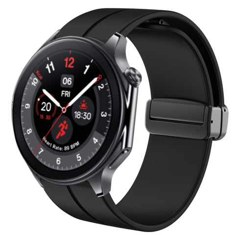 Blueshaweu Compatible for OnePlus Watch 2 Bands, Soft Silicone Magnetic Buckle Sport Wristband Replacement Straps Compatible for OnePlus Watch 2 46mm / 1 Smart Watch (Black)