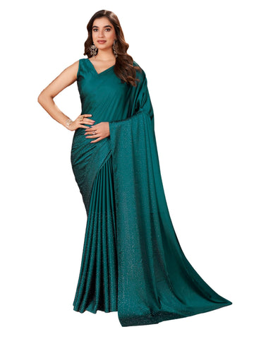 SIRIL Women's Satin Stone Work Saree with Unstitched Blouse Piece (3111S416_Rama)