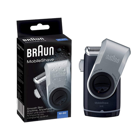Braun PocketGo Mobile Shave Electric Travel Shaver, for On The Go, Fully Washable, M90, Black/Silver
