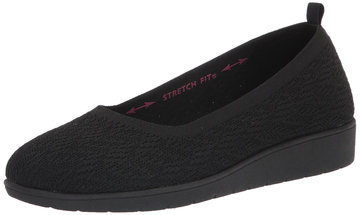 Skechers Women's Low Wedge Ballet Flat, Black/Black, 7.5