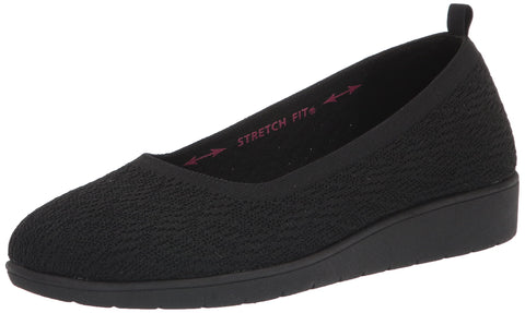Skechers Women's Low Wedge Ballet Flat, Black/Black, 7.5