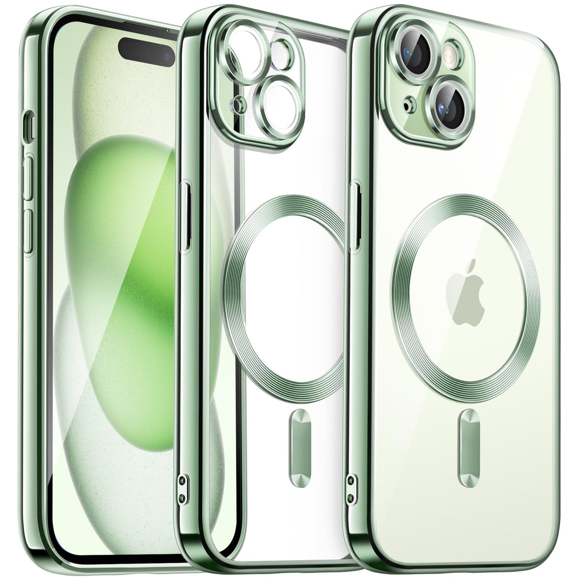 JETech Soft Clear Case for iPhone 15 Plus 6.7-Inch, Camera Lens Full Protection, Compatible with MagSafe Wireless Charging, Shockproof Electroplated TPU Phone Cover (Green)