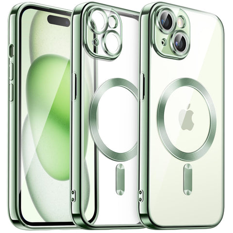 JETech Soft Clear Case for iPhone 15 Plus 6.7-Inch, Camera Lens Full Protection, Compatible with MagSafe Wireless Charging, Shockproof Electroplated TPU Phone Cover (Green)