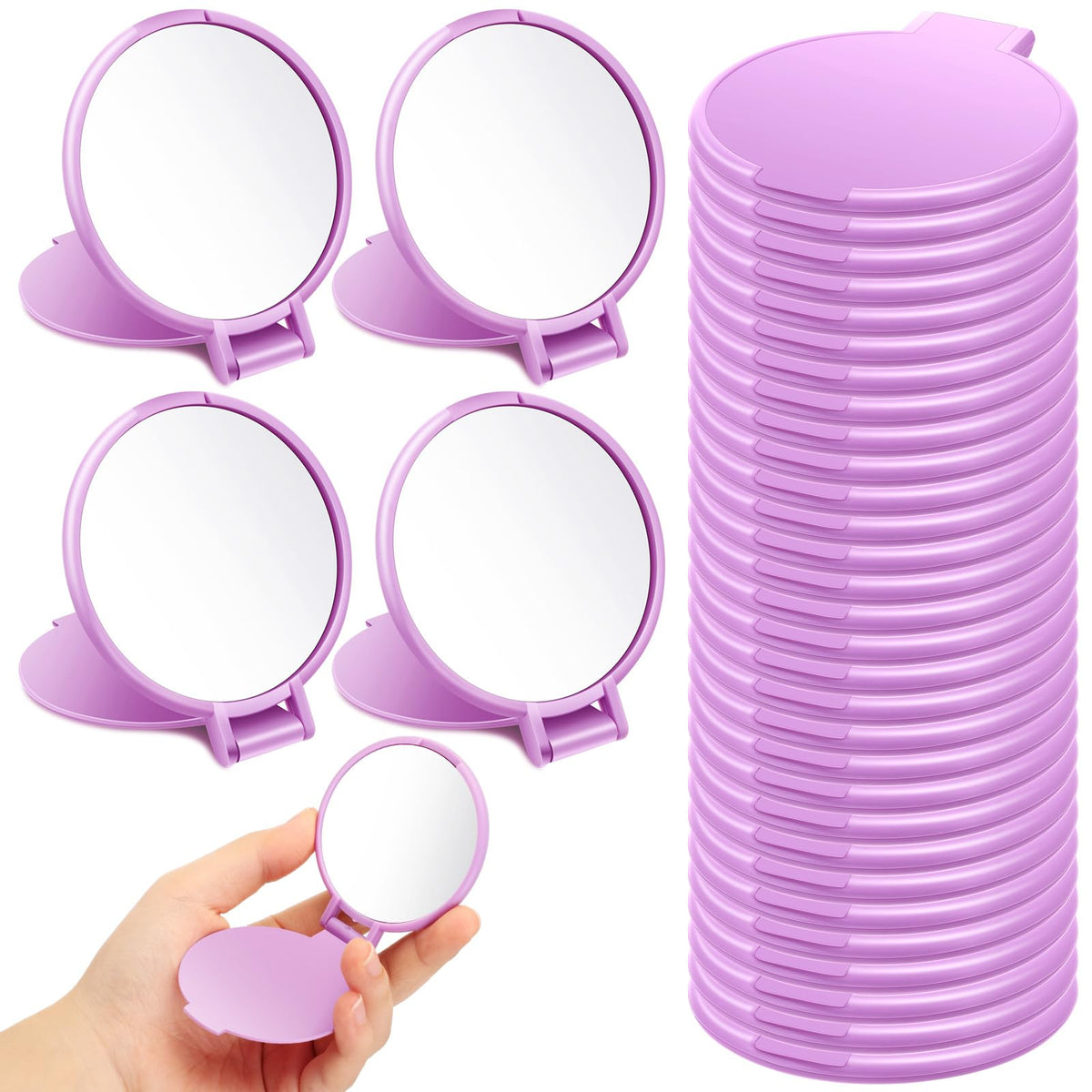 Saysurey 24 Pieces Mini Compact Mirror Bulk Round Portable Makeup Mirror Folding Pocket Mirror for Homeless Women Girls Daily Use, 2.8 x 2.4 Inch(Purple)