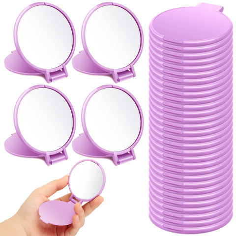 Saysurey 24 Pieces Mini Compact Mirror Bulk Round Portable Makeup Mirror Folding Pocket Mirror for Homeless Women Girls Daily Use, 2.8 x 2.4 Inch(Purple)