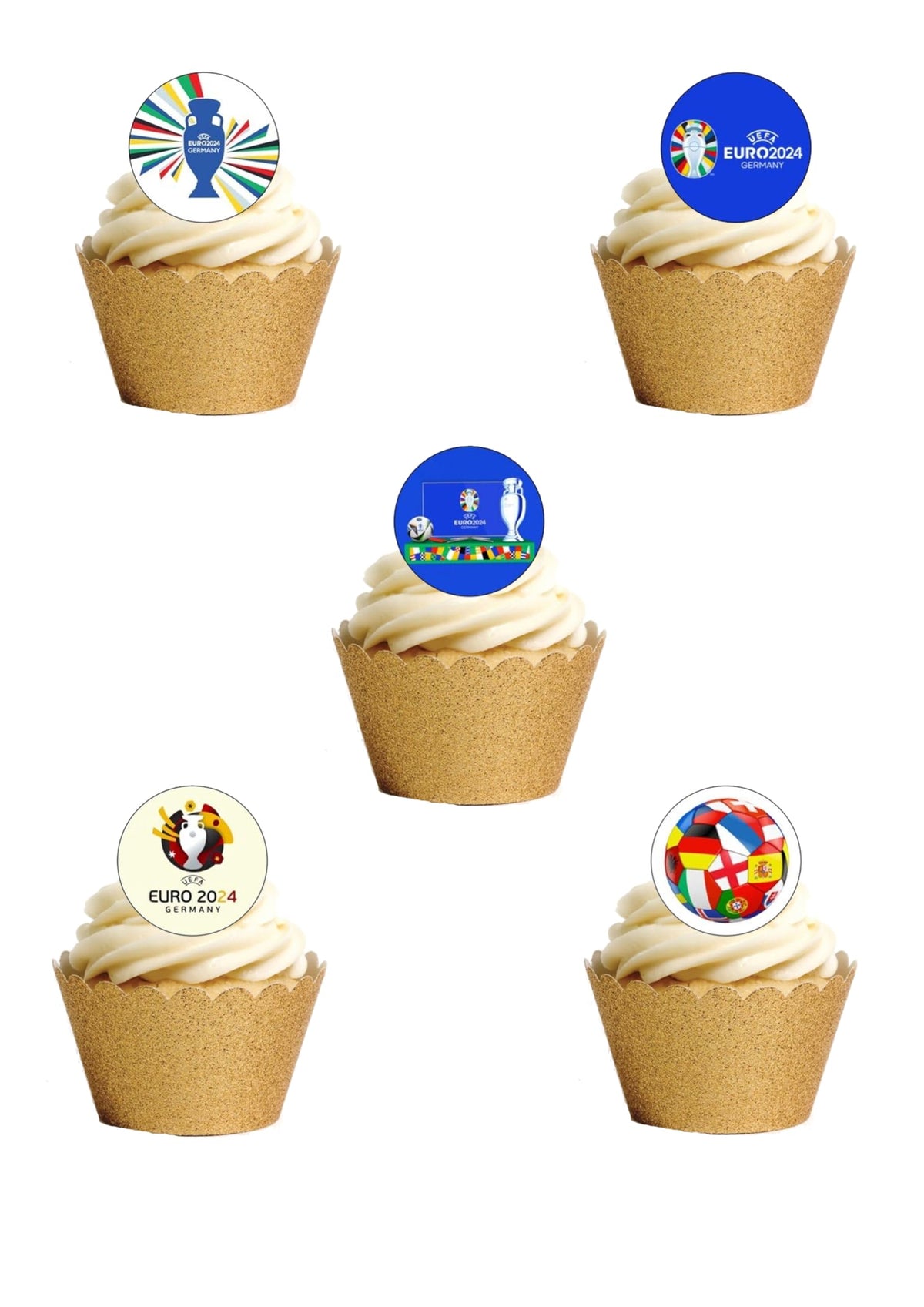 24 Pre-Cut Football 2024 Euros Germany Themed Edible Wafer Paper Cake Toppers Decorations
