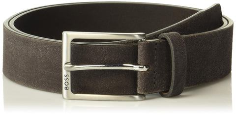 BOSS Eman Suede Leather Belt with Branding on Metal Frame