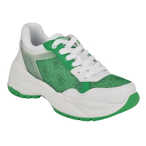 GUESS Women's SAMRA Sneaker, Kelly Green/White 310, 8.5