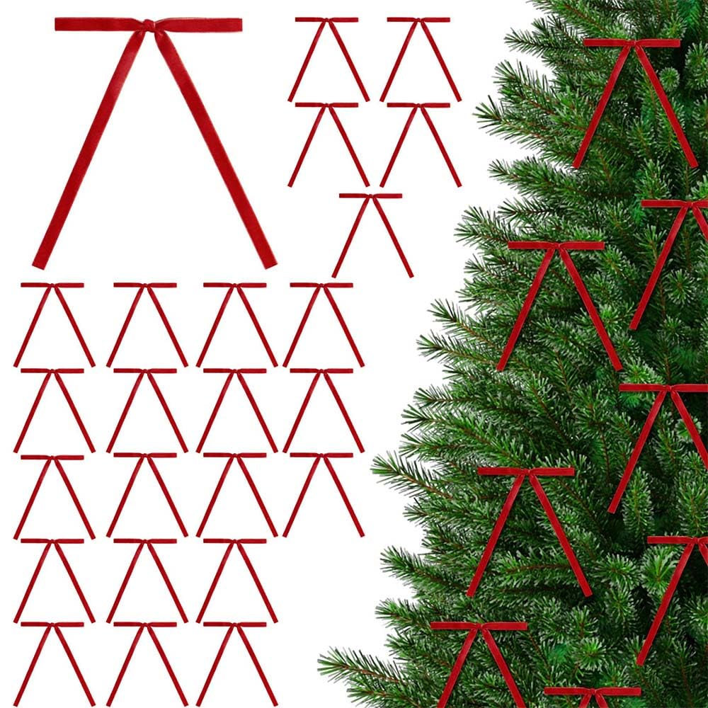 BKEPDY 24 Pieces Christmas Bows Christmas Tree Decoration Ribbon Christmas Tree Bows Christmas Decorations for Christmas Parties and Family Celebrations (Red)