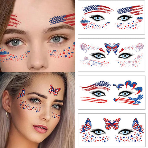 10 Sheets Independence Day Face Sticker Set -4th of July Face Tattoo Stickers for Adult Kids Patriotic Eye Body Face Temporary Tattoo Stickers Independence Day Party Decoration Supplies