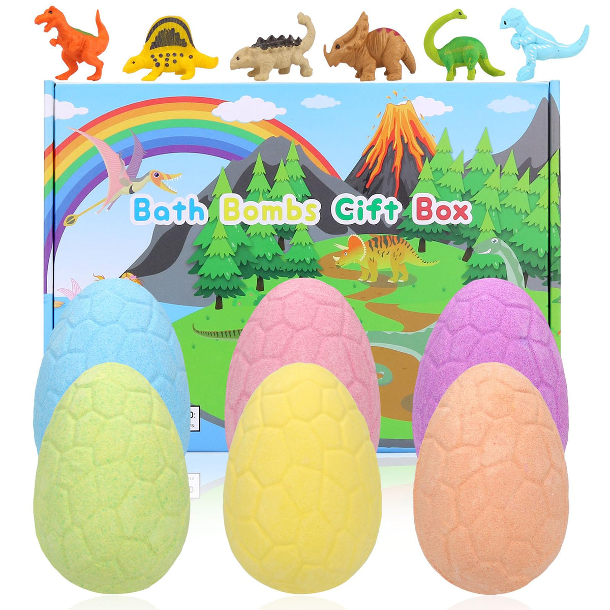 Bath Bombs for Kids with Surprise Inside, 6 Pcs Dino Egg Handmade Natural Fizzy Bath Bombs Dinosaur Toys for Girls Boys Christmas Birthday Easter Gift Set (6 * 130g)