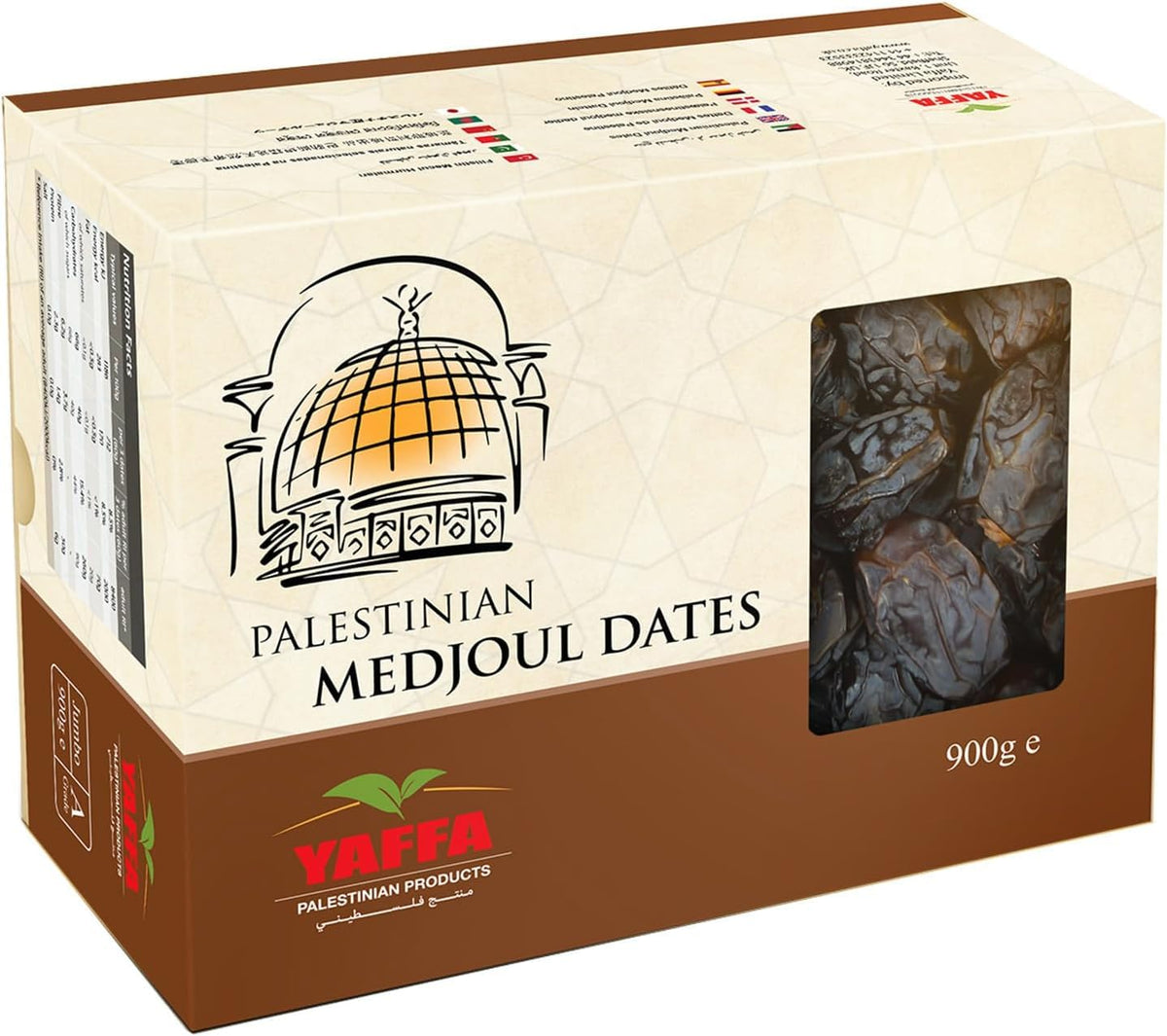 Yaffa Delicious and Juicy Jumbo Medjool Dates - All Natural, No Added Sugar, Free from Additives, Sustainably Grown and Hand-Picked Palestinian Dates (Box of 900g)