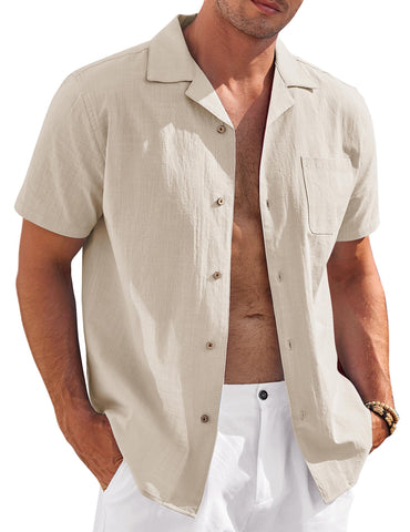 COOFANDY Summer Shirt for Men Causal Linen Button Down Shirt Guayabera Beach Shirts (Khaki, X-Large)